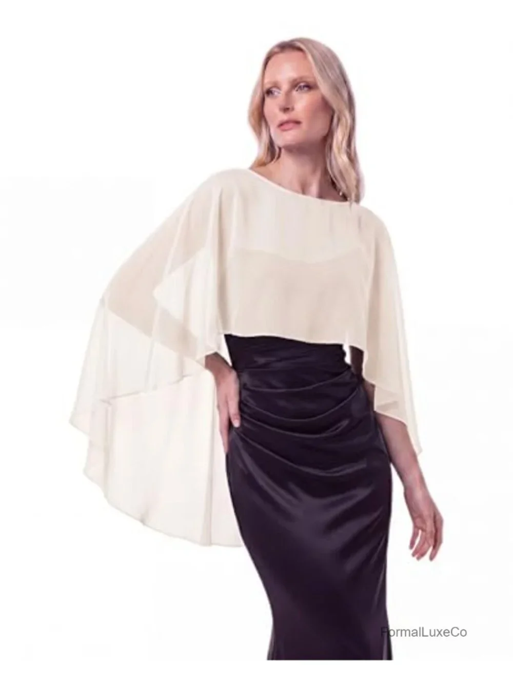Chiffon Cape Shawl Wrap for Women Sheer Bridal Formal Evening Cover Up